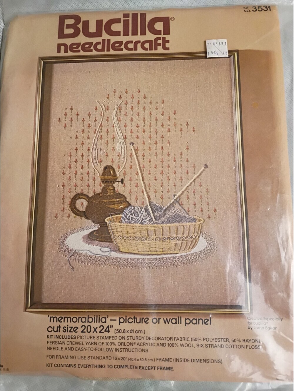 Vintage Bucilla Needlecraft Kit 3531 Memorabilia Crewel Embroidery Sealed 20x24
